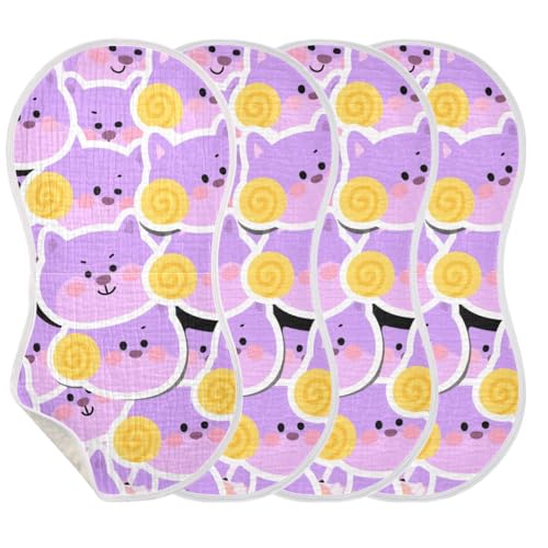 Cartoon Cute Purple Animal Cotton Burp Cloths Baby Breathable Baby spit up Cloth for Babies boy and Girl Set of 2, 22x11in3