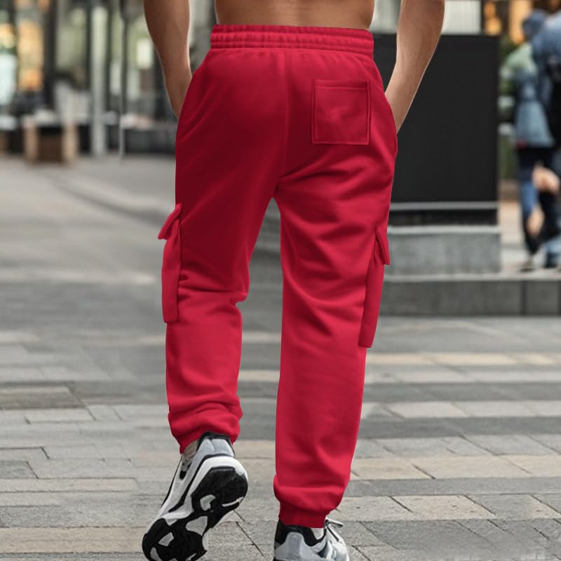 Men's Solid Color Cargo Pants Regular Fit Straight Leg Comfy Trousers Casual Heavyweight Elastic Waist Outfits3