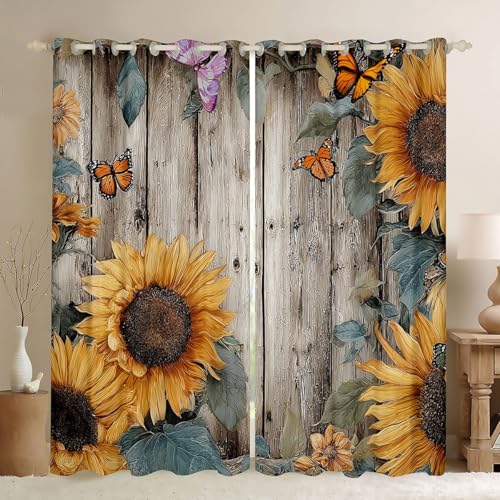 Feelyou Rideaux occultants ferme tournesol 2 panneaux 38x45 po