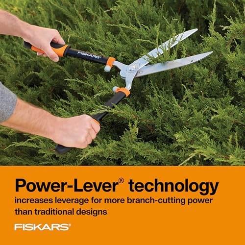 Image of Fiskars 23-Inch Power-Lever Hedge Shears, Self-Sharpening Precision-Ground Steel Blades, For Trimming /Shaping Hedges and Shrubs in Your Garden, Lawn and Yard Tools, Black /Orange