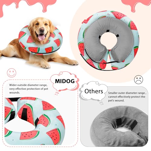 Image of MIDOG Inflatable Dog Cone Alternative for After Surgery - Soft Protective Donut Collar Prevents Licking, Comfortable Recovery E-Collar Alternative for Small Medium Large Dogs (Watermelon,S)