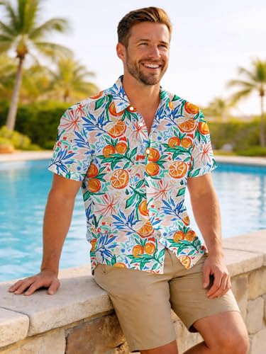 Image of Yoimira Hawaiian Shirts for Men, Print Mens Casual Short Sleeve Button Down Shirts Floral Aloha Beach Shirt