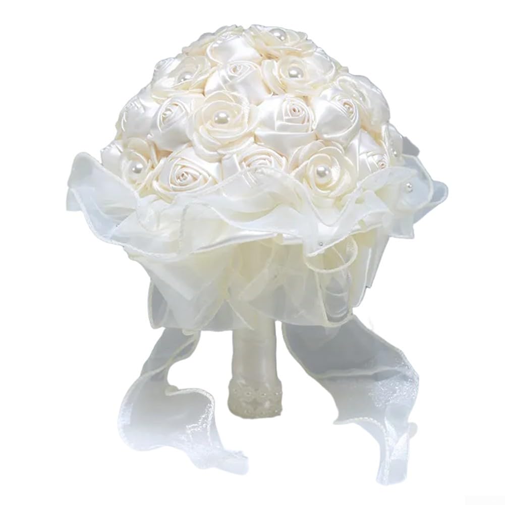 Bouquet da sposa artificiale in seta, fiori per sposa, fattoria, feste, puntelli neutri, 23 x 18 cm (bianco)