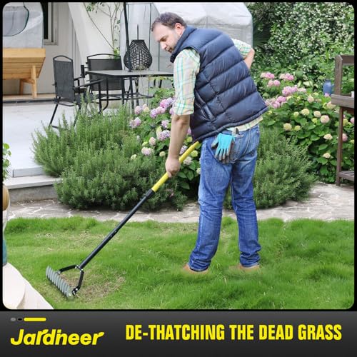 JARDINEER Thatch rake & Manual Dethatcher Tool- Heavy Duty Dethatching Rake for Lawn Care with 21 Stainless Steel Tines-15-Inch Wide Thatching Rake for Efficient Grass De-thatching 2 JARDINEER Thatch rake & Manual Dethatcher Tool- Heavy Duty Dethatching Rake for Lawn Care with 21 Stainless Steel Tines-15-Inch Wide Thatching Rake for Efficient Grass De-thatching - Image 2