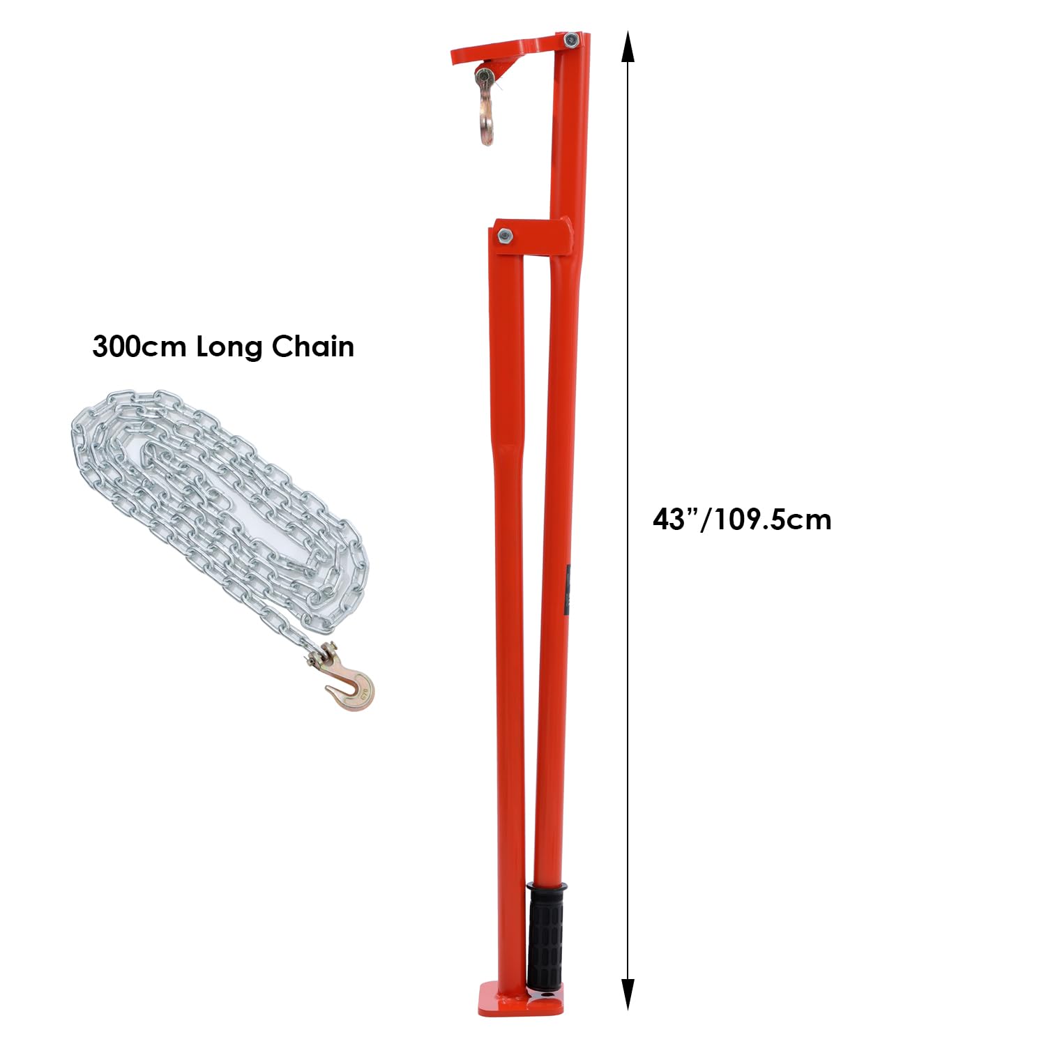 TOPWAY Extractor de Postes en T, 43" con Cadena de 300 cm de Largo, Removedor de Estacas de Madera de Hierro para Postes, Arbustos, Tocones de Árboles, Vallas de Jardín y Granja