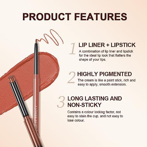 Matte Lipstick for Women,Nude Lipstick Lipliner Pencil Lip Filler Long Lasting Lip Gloss,Lip Liner and Lipstick Set,Lip Makeup Kits for Daily Makeup and Holiday (01#) - Image 6