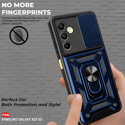 Image of Armor Bumper Back Cover Case for Samsung A25 5G | Rotating Camera Cover, Ring Holder & Kickstand | Heavy Duty & 360 Degree Protection Samsung A25 5G Back Cover (Blue)