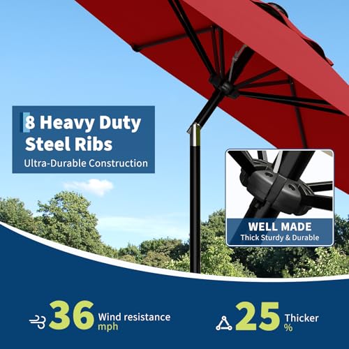 Garvee 9FT Outdoor Patio Umbrella with Tilt and Crank, Beach Pool Umbrella Outdoor Table Umbrellas Parasol UPF50+ Sunshade for Deck, Yard, Market, Red image 1