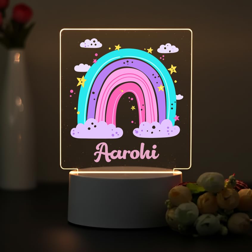 Image of SNAPTRAP LED Name Light Customized for Kids | Personalized Acrylic Night Lamp with Custom Name | Cute Animal, Rainbow, Butterfly & Teddy Themes | USB Powered Nursery Night Light Gift (Rainbow Dreams)