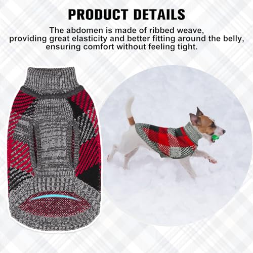 Image of BEAUTYZOO Medium Dog Sweater, Plaid Knit Winter Clothes with Harness Hole