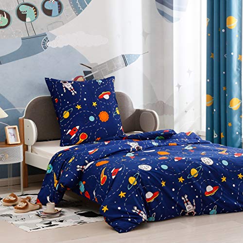 Lanqinglv Bettwäsche 135x200cm Kinder Kinderbettwäsche Babybettwäsche Blau Weltall Sternenhimmel Universum Muster Wendebettwäsche Deckenbezug Bettbezug und Kissenbezug 80x80cm mit Reißverschluss - Image 3