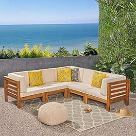Great Deal Furniture Dawson Outdoor V-Shaped Sectional Sofa Set - 5-Seater - Acacia Wood - Outdoor Cushions - Teak and… 519NwNGOZLL. SS280