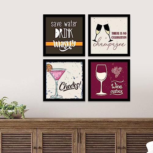 Image of kotart - Framed Wall Posters for Bar Kitchen Restaurant Wall Decor - Bar Theme Frames - Framed Posters for Kitchen Wall Decor (13 x 13 inch, Framed) Set of 4 (Art 14, Big)
