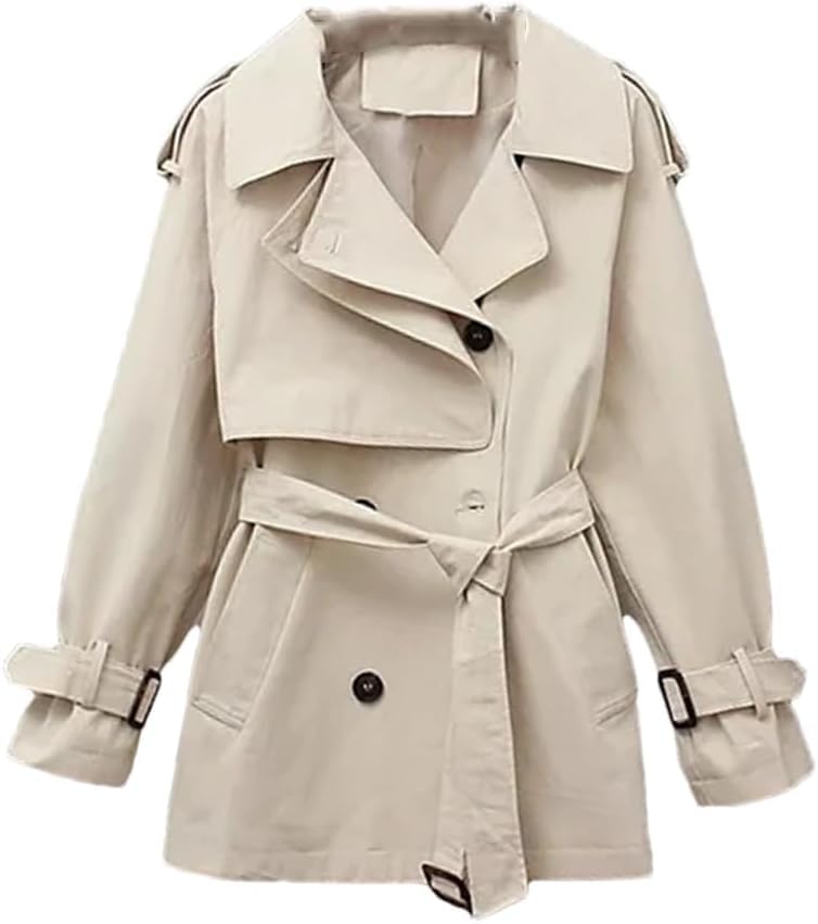 Trench coat court femme beige de printemps et automne coupe-vent coupe loose taille L