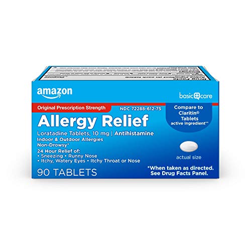 Amazon Basic Care Allergy Relief Loratadine Tablets 10 mg, Antihistamine, Allergy Medicine for 24 Hour Allergy Relief, 90 Count