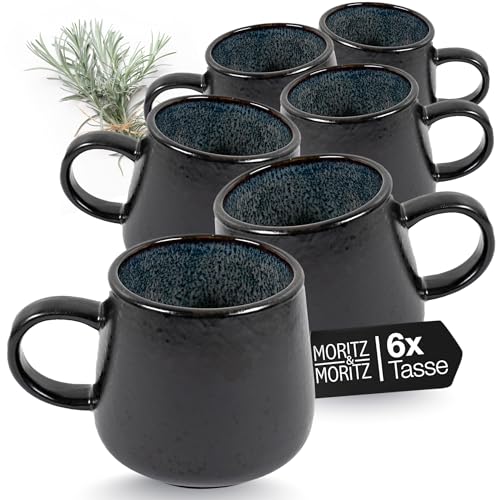 Moritz & Moritz SOLID 6er Tassen Set Schwarz/Grau - Kaffeebecher Set aus robustem Steinzeug - 400ml Volumen - Spülmaschinen- & mikrowellenfest - Perfekt für Kaffee Tee & mehr