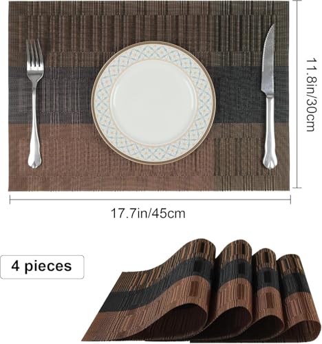 Image of Heat Resistant PVC Placemats Set of 4 for Dining Table | Non-Slip, Washable & Waterproof Table Mats for Kitchen, Home & Restaurants | Elegant Brown & Black Ripple Design