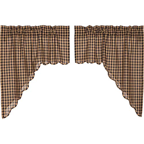 VHC-Brands-4-Pieces-Navy-Check-Scalloped-Swag-Curtains-4-Panels-36x36x16 VHC Brands 4 Pieces Navy Check Scalloped Swag Curtains 4 Panels 36x36x16