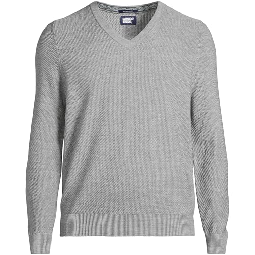 Lands' End Men's Long Sleeve Washable Merino Wool V Neck Sweater3