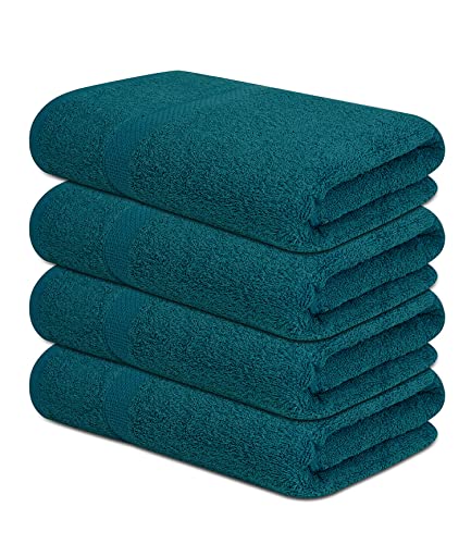Textila Cotton Bath Towels - 27x52 Inches - Pack of 4 - Green Color - Soft and Absorbent Towels for Bathroom, Gym, Pool, Spa, Hotel, Home & Hair Wrap Use