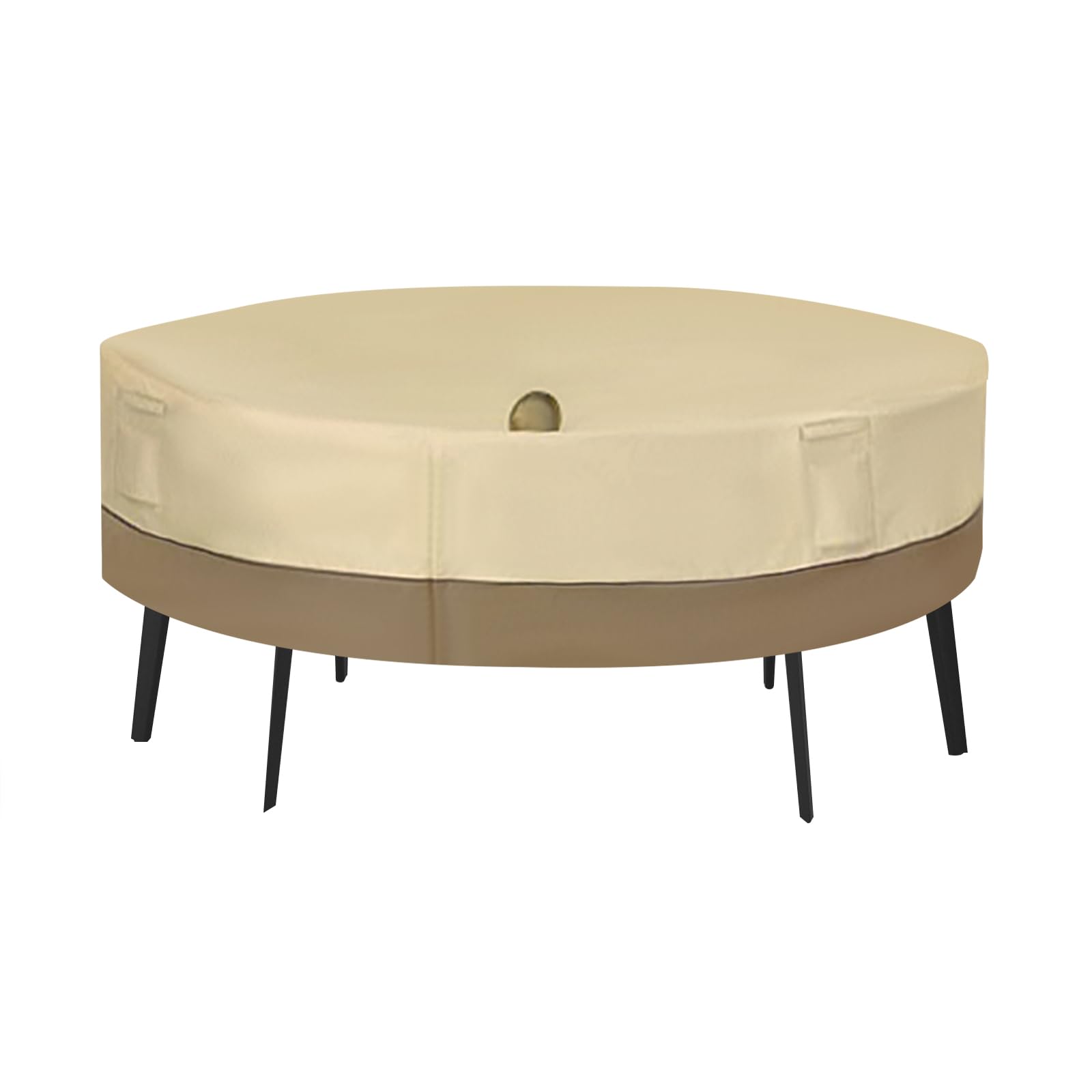 Jzcancfyq Silver/Beige Windproof Round Outdoor Table And Chairs Cover, Heavy Duty 190T Polyester With Coating, Secure Bottom Buckles & Drawstring Closure, All-Weather Protection Against Rain Snow Dust, 94.5”