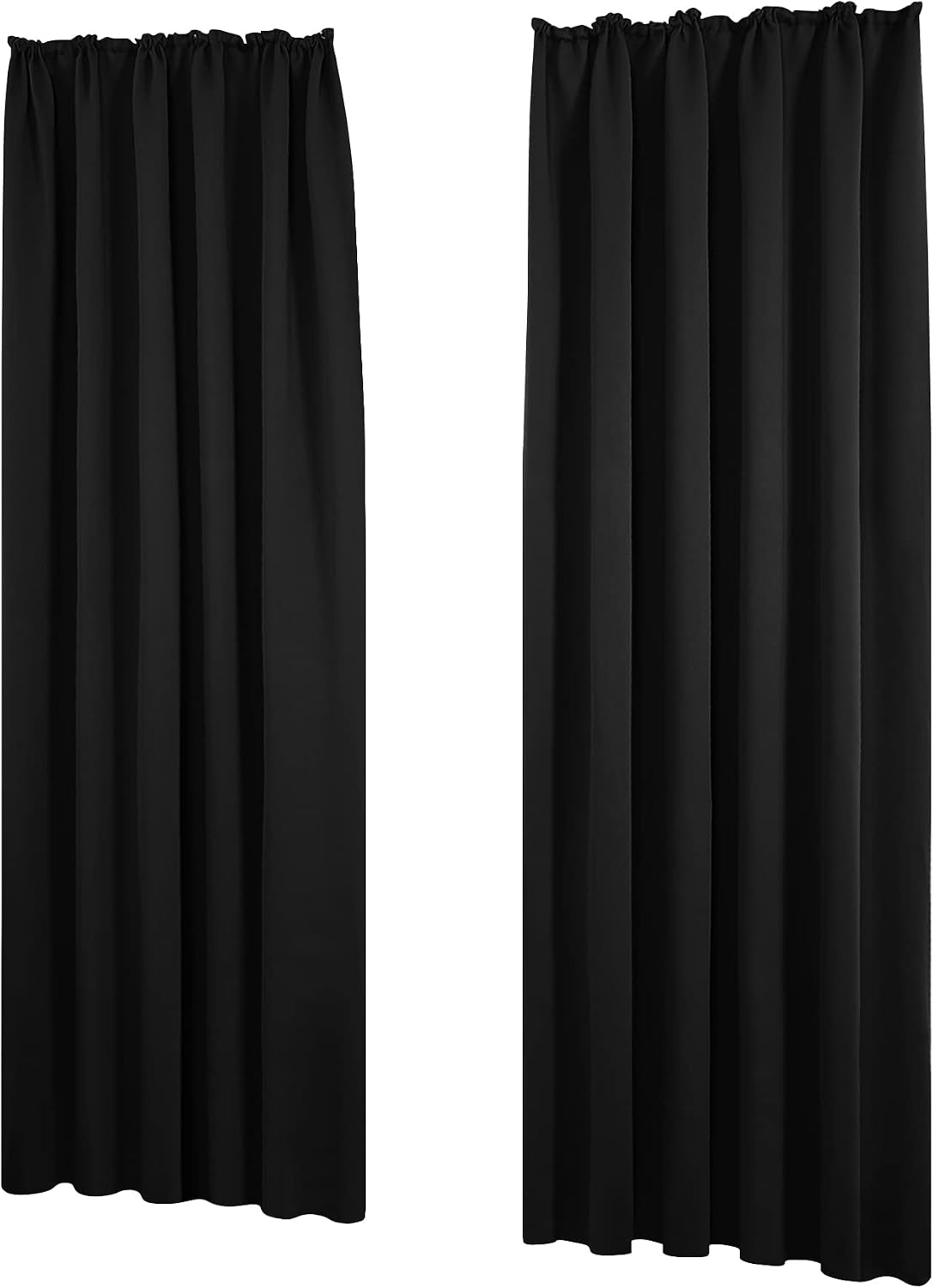 Deconovo Functional Blackout Curtains Pencil Pleat Thermal Insulated Curtains for Living Room W55 x L63 Inch Black One Pair