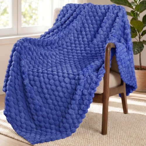 Image of Exclusivo Mezcla Large 3D Fleece Throw Blanket for Couch, Cobalt Blue | Extra Soft Fuzzy Plush Lightweight Throws, Cozy Fluffy Decorative Blankets for All Seasons, 50x70 Inches