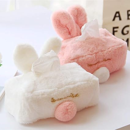 Amazon Dbmart ティッシュペーパーボックス ぬいぐるみティッシュカバー スタンド 実用的 装飾 便利 使いやすい ゴムバンド かわいいウサギ 耳 シッポ ふわふわ 暖かい インテリア 雑貨 キャラクター グッズ ピンク ティッシュケース ホルダー オンライン通販