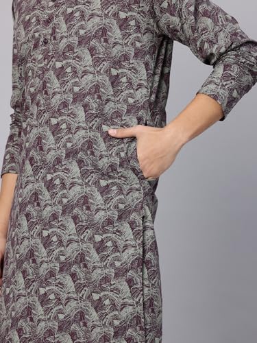 Image of Majestic Man Men's Regular Fit Ethnic Motifs Printed Pure Cotton Long Kurta with Mandarin Collar & Full Sleeves