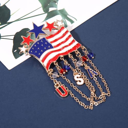 Image of 4th of July Brooches for Women American Flag Brooch Pins Red White and Blue USA Star Patriotic Brooches Independence Memorial Day 4th of July Outfits Accessories Jewelry Gifts