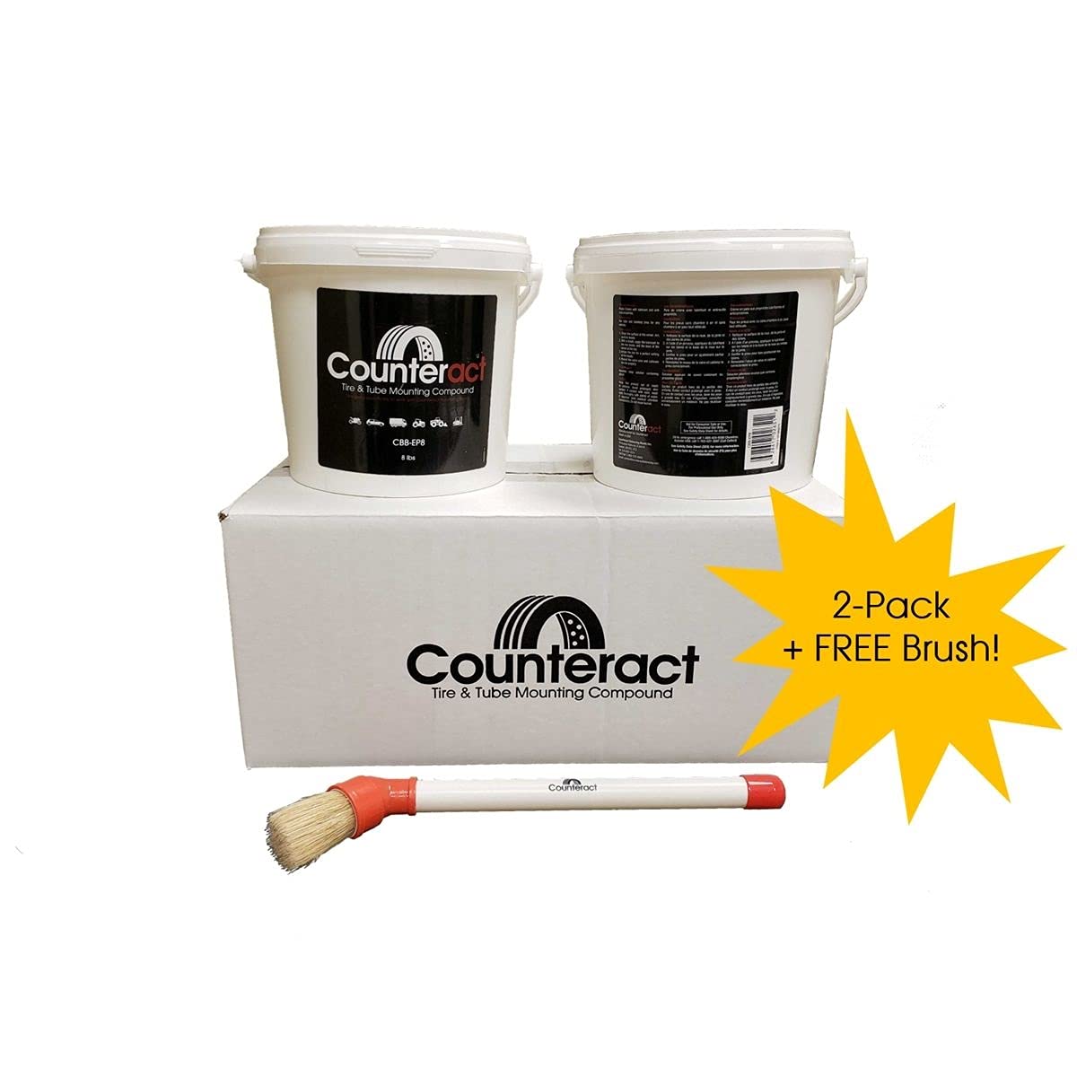 Counteract Compuesto de montaje de neumáticos Euro Paste, paquete de 2 (16 libras) con cepillo aplicador gratis