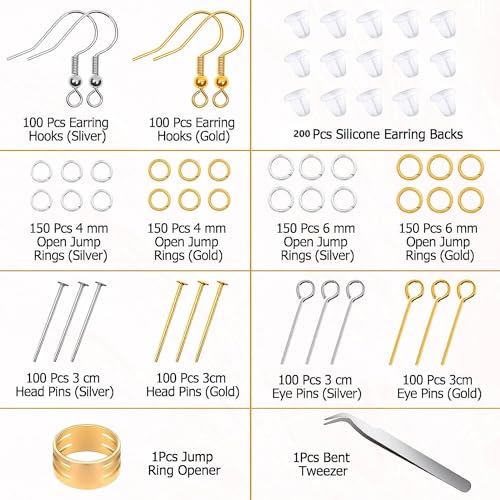 Image of Dhruv Crafts Earring Making Kit - 1402 Pcs Supplies With Hooks, Findings, Backs, Pins, Jump Rings for Jewelry Making