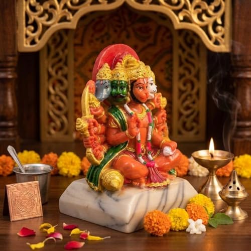 Image of Blessing Hanuman Idol - Multicolor Sitting Bajrangbali Murti with Gada for Home Temple Decor | Lord Hanuman Ji Statue for Strength, Protection & Devotion | Puja Showpiece Gift (15 cm Hanuman ji)