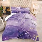 EDGZKO Purple Comforter Set Queen: Light Purple Watercolor Marble Bedding Set Abstract Artwork Gold Glitter Marbling Quilts Modern Aesthetic Bed Set for Women Adults Girls 3 Piece