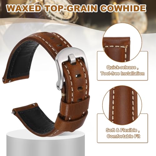Correa de reloj 18mm de piel encerada premium con hebilla de acero plateado 3