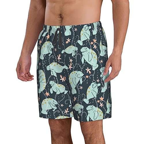Mens Manatee Animals Swim Trunks Quick Dry Beach Shorts Mesh Lining Swimwear Bathing Suits with Pockets X-Large2