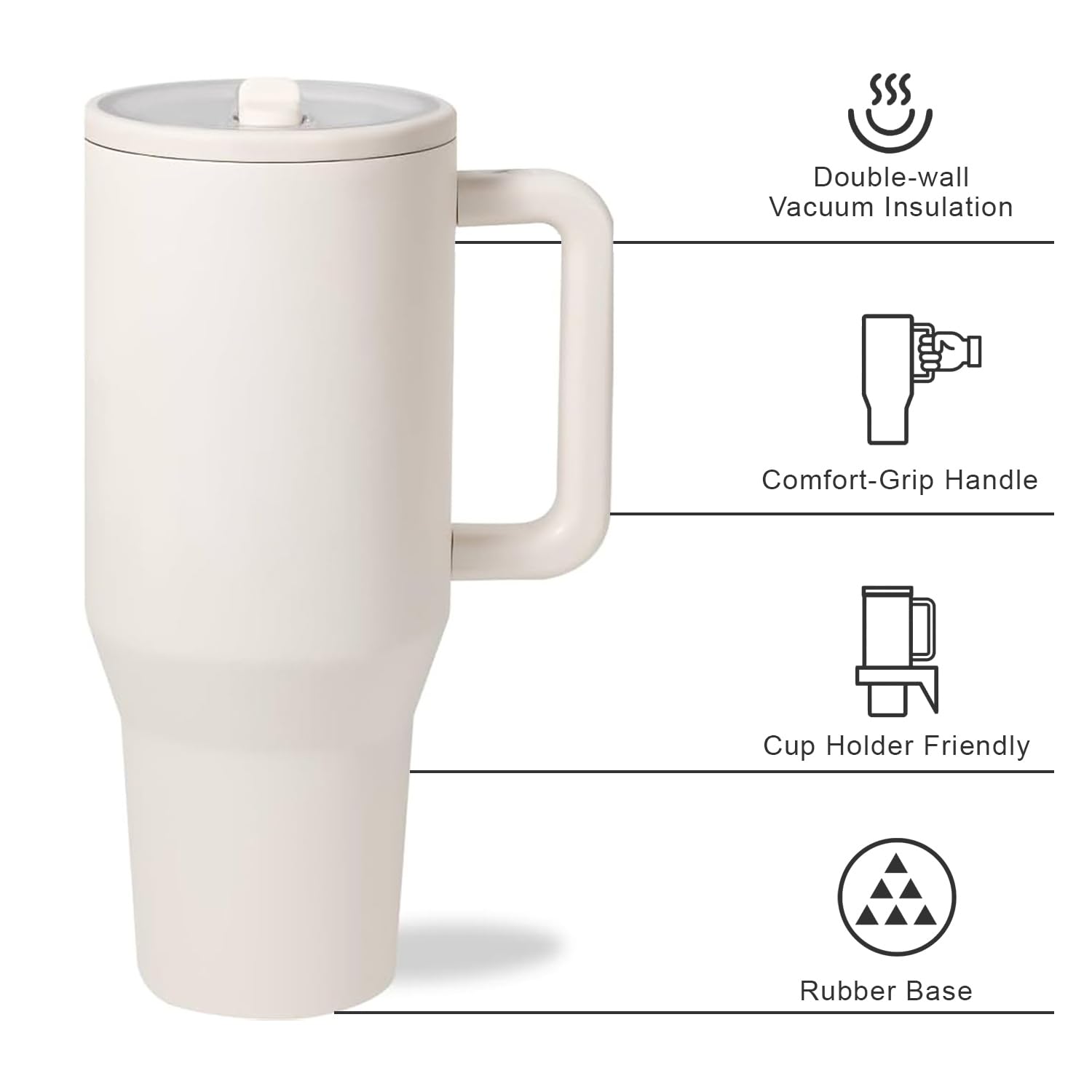 Moderner Trinkbecher mit Griff und einfachem Klapp-Trinkhalm, auslaufsichere Wasserflasche, wiederverwendbar, isolierter Edelstahl und Gummiboden, Geschenk für Damen und Herren, Reisende