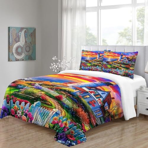 Housse de couette Le Phare anti-plis en microfibre avec zip lit double