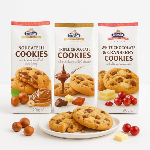 Cookies Nougatelli Chocolat Blanc Canneberge et Triple Chocolat - Gâteaux moelleux 3 x 200g