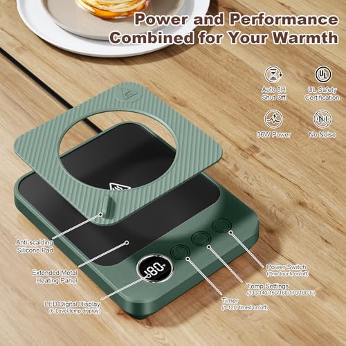 Image of Felibeaco Coffee Mug Warmer & Mug Set for Desk, Smart Coffee Cup Warmer with 16oz Heated Mug, Cup Heater with Auto Shut Off for Office /Home, Coffee Gifts for Men&Women, for mom,Green