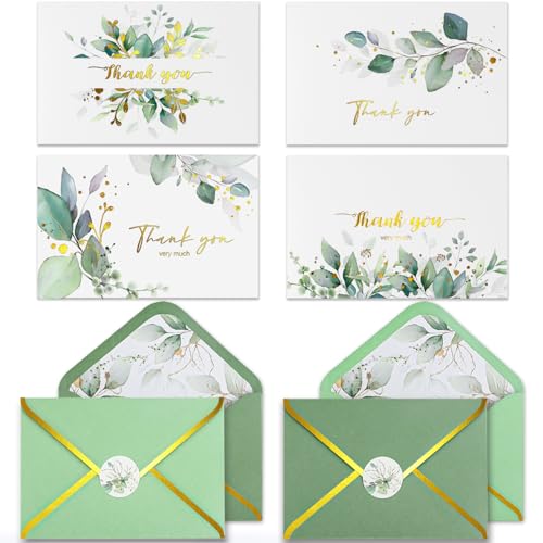 Luxurious Gold Thank You Cards with Envelopes, 32 Pack eucalyptus...