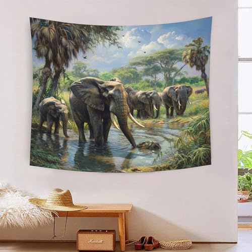Couverture murale éléphant pour créer une ambiance bohème au salon