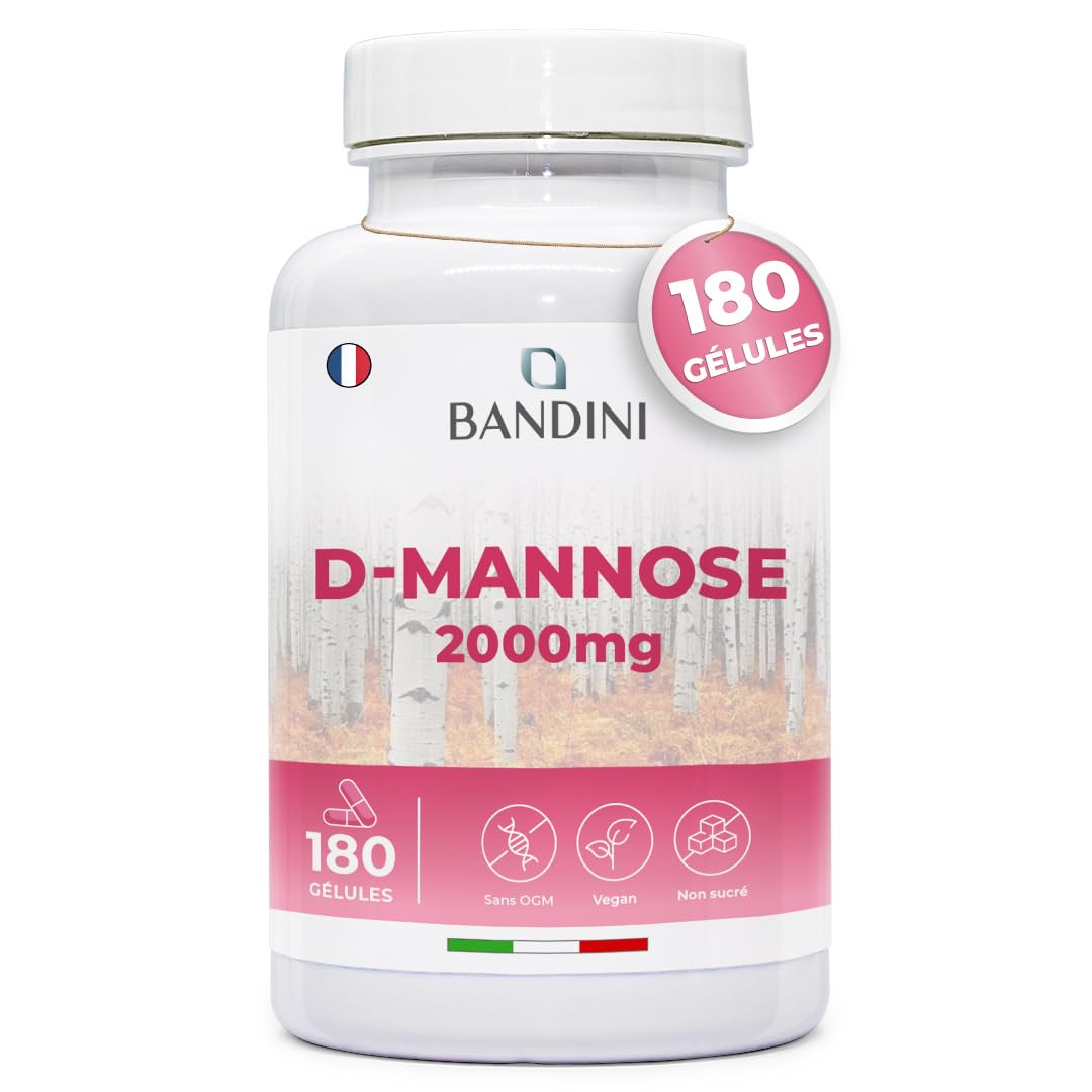 Bandini® D-Mannose Pur 2000mg par Dose Quotidienne,180 Gélules 100% Végétalien, 