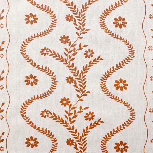 Image of Boho Valance Curtain for Kitchen Window, Terracotta on Beige Farmhouse Short Curtains Floral Tassel Window Valance Light Filtering Rod Pocket 1 Panel 55 inch W x 14 inch L