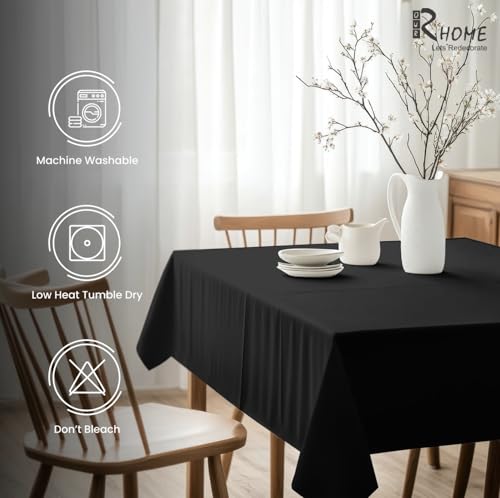 Image of R home 100% Cotton Solid Table Cover | | Black | 56 x 72 Inch I 200 GSM Thick Fabric, Anti-Skid | Machine Washable & Reusable | Ideal for Dining Table & Centre Table, Easy Maintenance