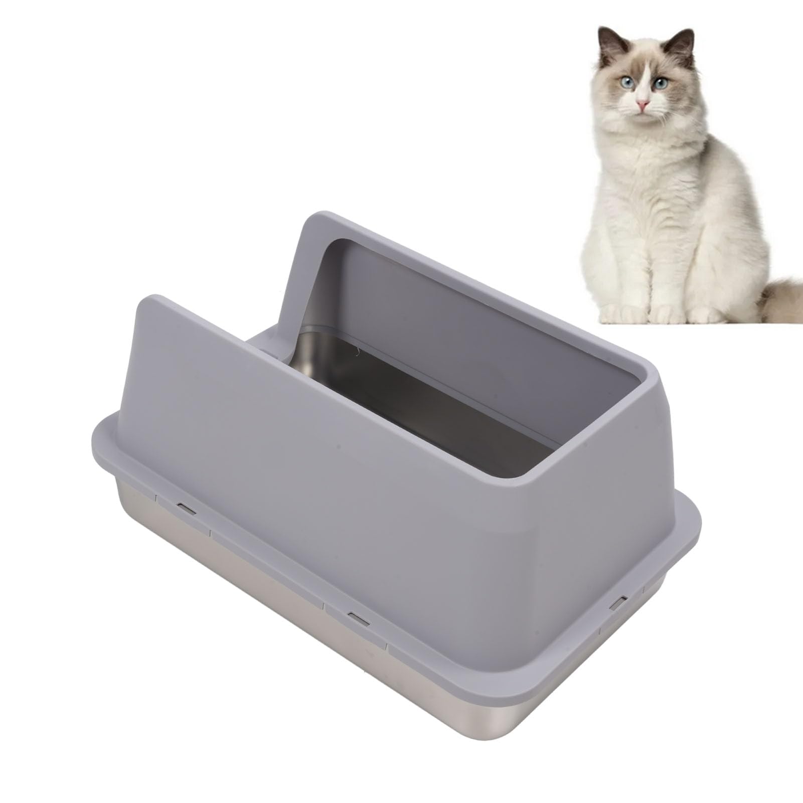 TIKATARER Stainless Steel Cat Litter Box, High Sided XL Enclosed Top Entry Litter Box, Anti Leakage with Removable Structure, Ideal for Large Cats & Multiple Pets (Light Gray) - image 3