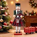 Wenqik 14 Inch Traditional Wooden Nutcracker Christmas Collectible Nutcracker Green Scottish Bagpiper Wooden...