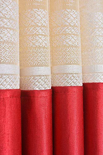 Image of Polyester Floral Patch Printed Curtains for Home Decor, Windows, and Long Door (Set of 2 Pcs, Maroon, 5 Feet)