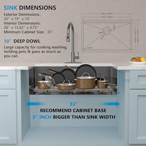 Image of 30 Undermount Kitchen Sink Black - Fulorni 30 inchx19 inch Kitchen Sink Ledge Workstation Gunmetal Black NANO-PVD 16 Gauge 304 Stainless Steel Under Counter Single Bowl Basin
