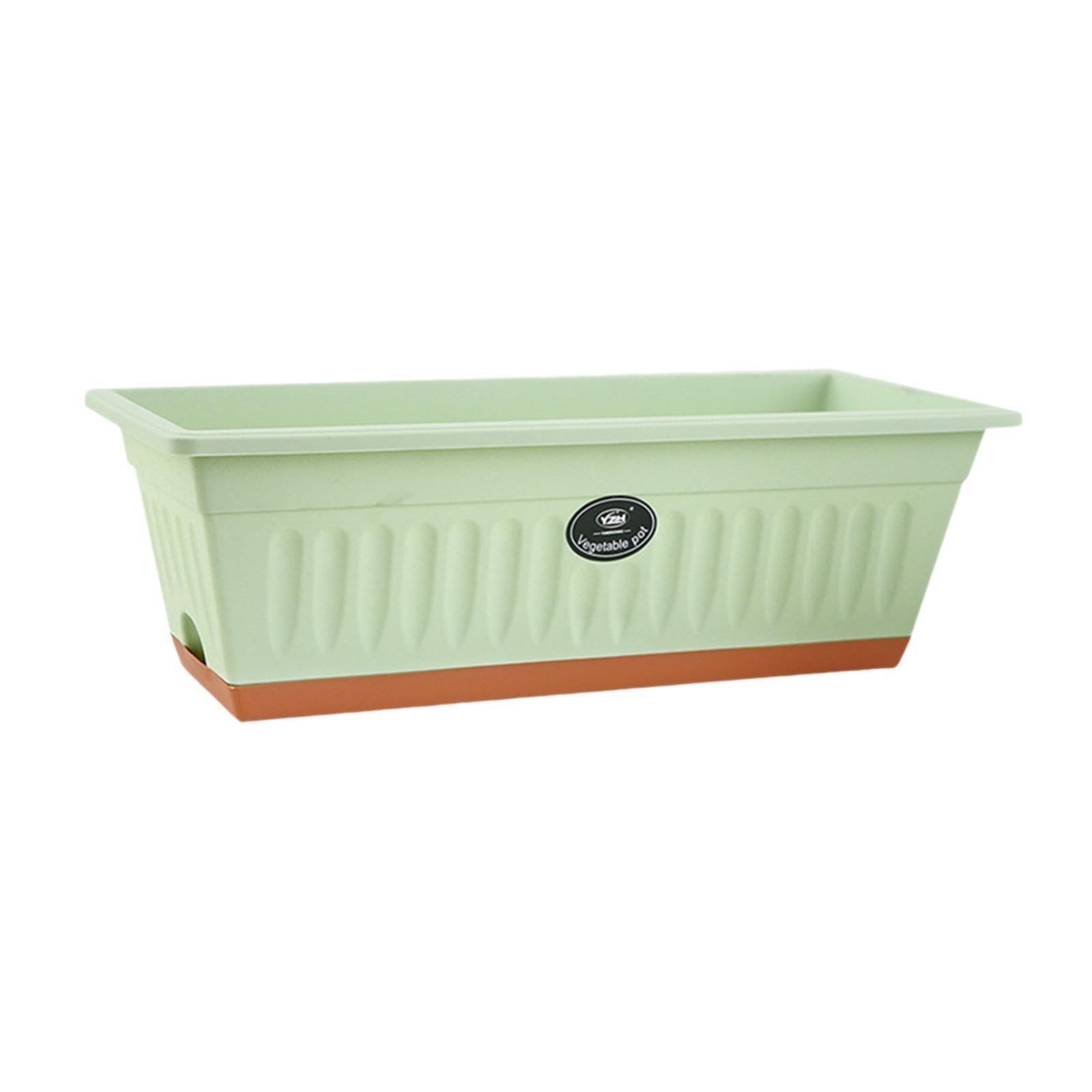KESOTO Flower Window Box Vegetable Planter, Windowsill Pot With Drainage Holes & Tray, Rectangle Plant Pot, Window Box Planter, Plastic Plant Trough for Patio, Garden Home Decor, Pale, Light Green